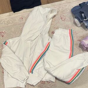 Gap size small Kids White Hoodie and Joggers Set with Rainbow Stripes